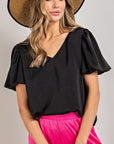 eesome V-Neck Puff Sleeve Blouse Top