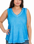 Zenana Plus Washed Raw Edge V-Neck Top - Online Only