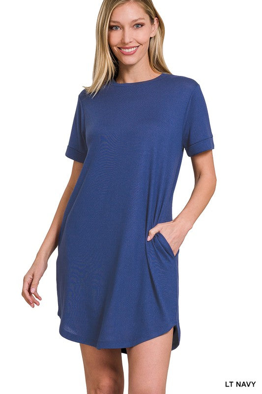 Zenana Rolled Short Sleeve Round Neck Dress