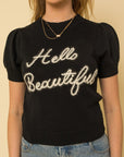 Gilli Hello Beautiful Short Sleeve Sweater Top