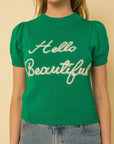 Gilli Hello Beautiful Short Sleeve Sweater Top