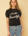 Gilli Hello Beautiful Short Sleeve Sweater Top