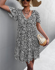 Floral Short Sleeve V Neck Midi Length Dress