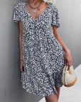 Floral Short Sleeve V Neck Midi Length Dress