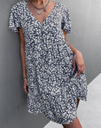 Floral Short Sleeve V Neck Midi Length Dress