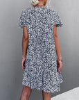 Floral Short Sleeve V Neck Midi Length Dress