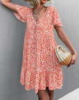 Floral Short Sleeve V Neck Midi Length Dress