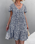 Floral Short Sleeve V Neck Midi Length Dress