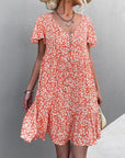 Floral Short Sleeve V Neck Midi Length Dress