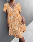 Floral Short Sleeve V Neck Midi Length Dress