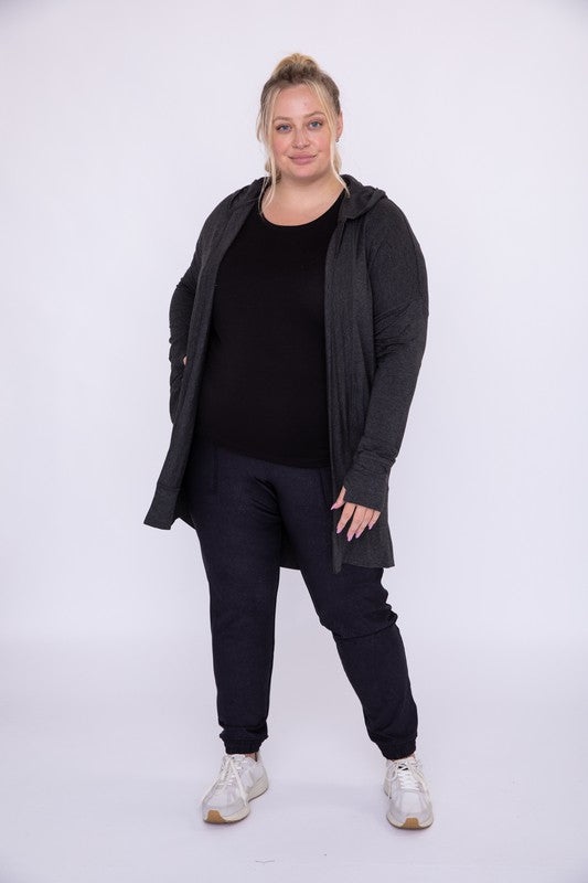 Mono B Curvy Longline Hooded Cardigan with Pockets