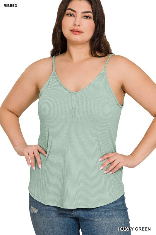 Zenana Plus Ribbed Half Snap Cami Top - Online Only