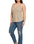 Zenana Plus Ribbed Half Snap Cami Top - Online Only