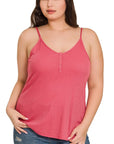 Zenana Plus Ribbed Half Snap Cami Top - Online Only