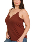 Zenana Plus Ribbed Half Snap Cami Top - Online Only