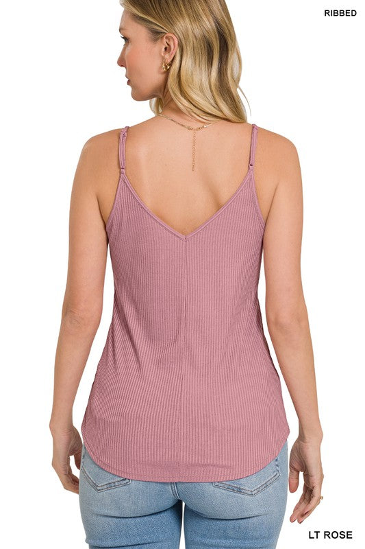 Zenana Ribbed Half Snap Cami Top