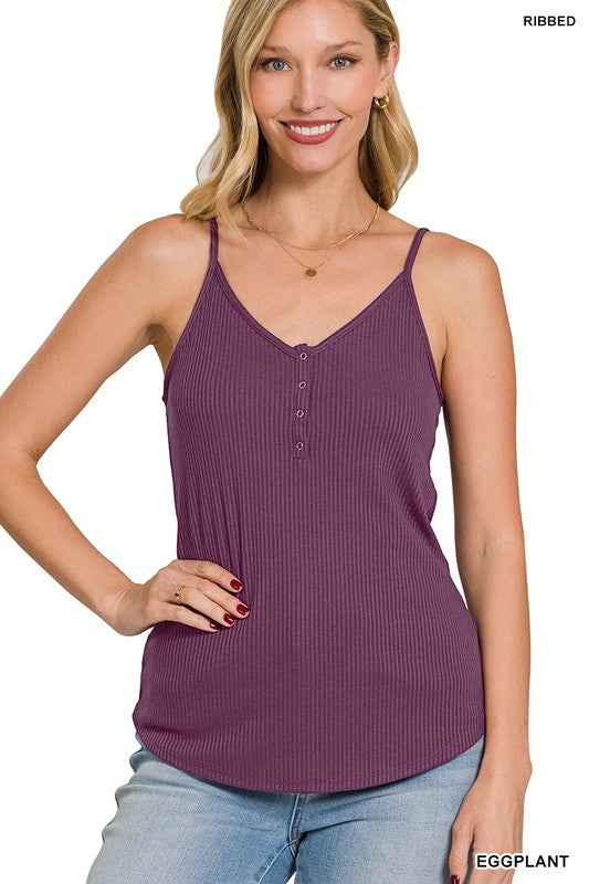 Zenana Ribbed Half Snap Cami Top