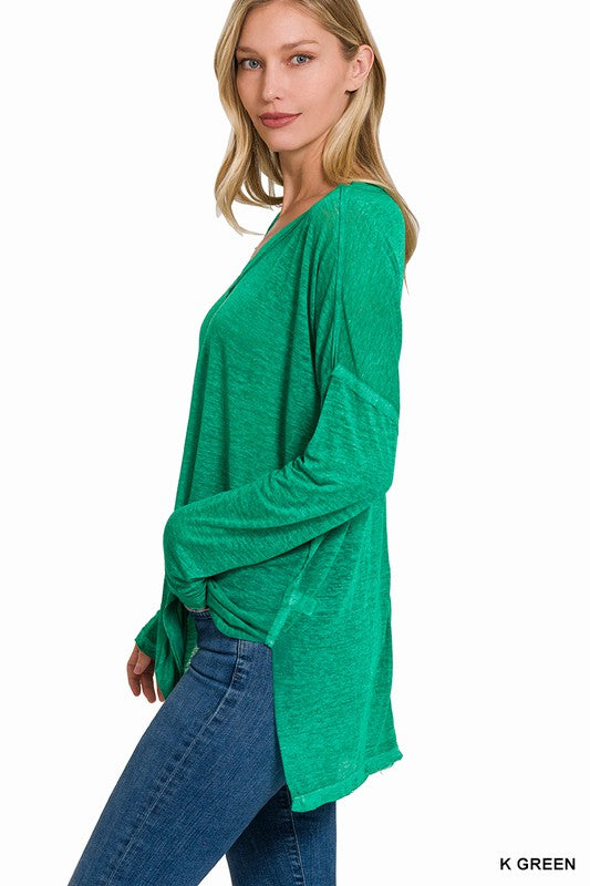 Zenana Melange Burnout Dolman Sleeve Top - Online Only