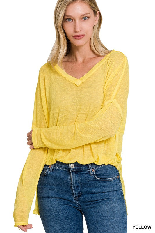 Zenana Melange Burnout Dolman Sleeve Top