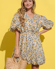 And The Why Full Size Floral Surplice Puff Sleeve Dress