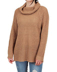 Cowl Neck Oversized Pop-Corn Knit Tunic Sweater