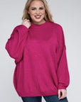 Zenana Plus Oversized Round Neck Raw Seam Melange Sweater