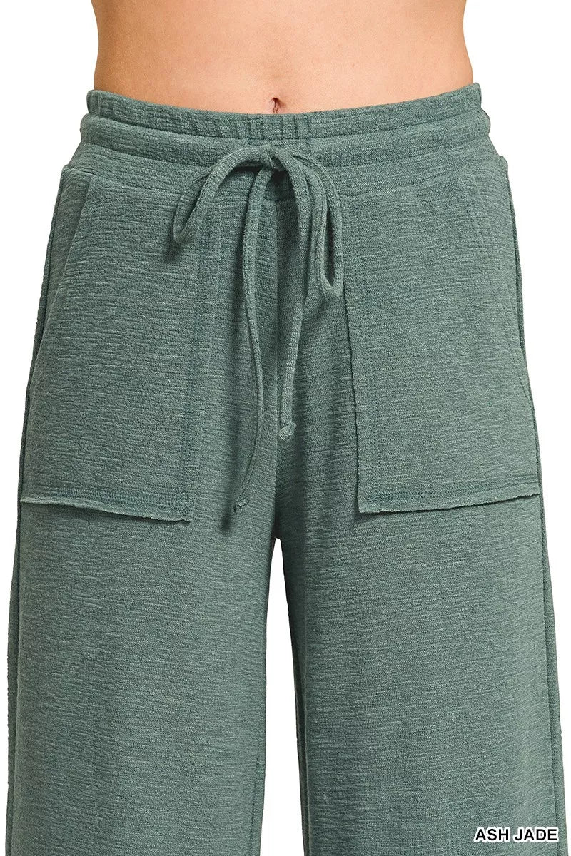 Zenana Cotton Slub Short Sleeve Tee and Pants Set