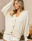 BiBi V-Neck Button Up Dropped Shoulder Cardigan