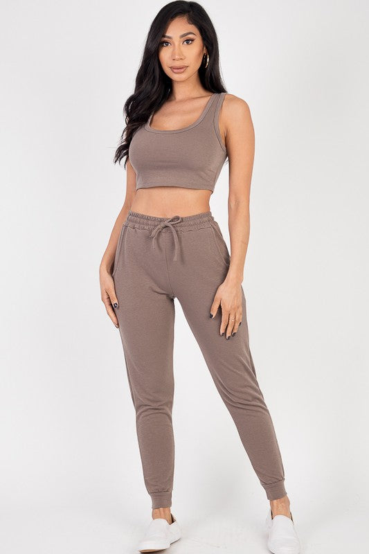 French Terry Cropped Tank Top &amp; Joggers Set