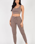 French Terry Cropped Tank Top & Joggers Set