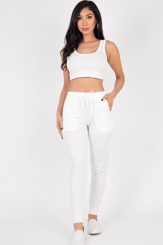 French Terry Cropped Tank Top &amp; Joggers Set