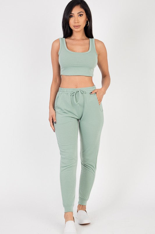 French Terry Cropped Tank Top &amp; Joggers Set