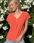 V-Neck Button Blouse in Coral - Online Only