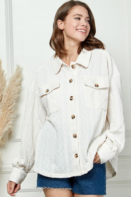 e Luna Cable Knit Button Down Shacket