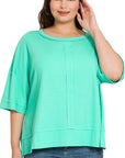 Zenana Plus Rib Boat Neck Dolman Sleeve Top w Front Seam