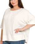 Zenana Plus Rib Boat Neck Dolman Sleeve Top w Front Seam