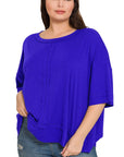 Zenana Plus Rib Boat Neck Dolman Sleeve Top w Front Seam