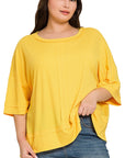 Zenana Plus Rib Boat Neck Dolman Sleeve Top w Front Seam