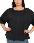 Zenana Plus Rib Boat Neck Dolman Sleeve Top w Front Seam - My Pampered Life Seattle