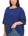 Zenana Plus Rib Boat Neck Dolman Sleeve Top w Front Seam