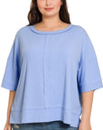 Zenana Plus Rib Boat Neck Dolman Sleeve Top w Front Seam