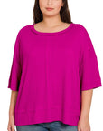 Zenana Plus Rib Boat Neck Dolman Sleeve Top w Front Seam