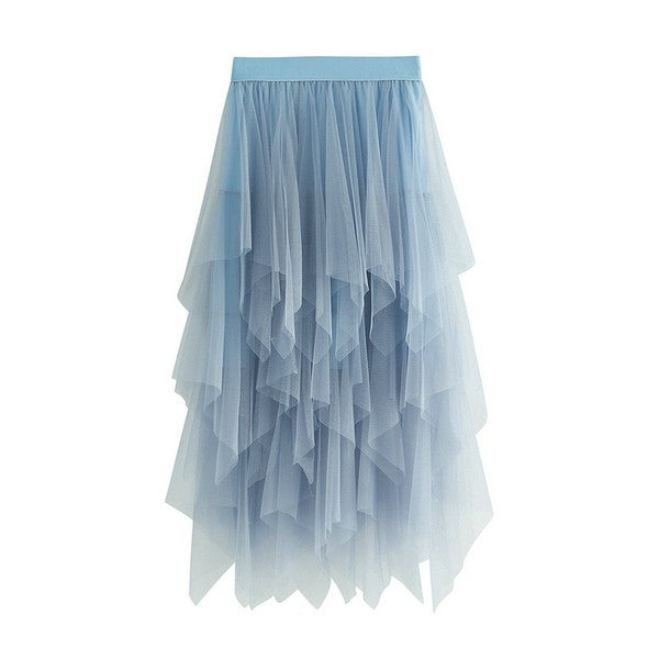 Miss Sparkling | Tiered Mesh Ruffle Midi Skirt