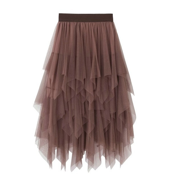 Miss Sparkling | Tiered Mesh Ruffle Midi Skirt