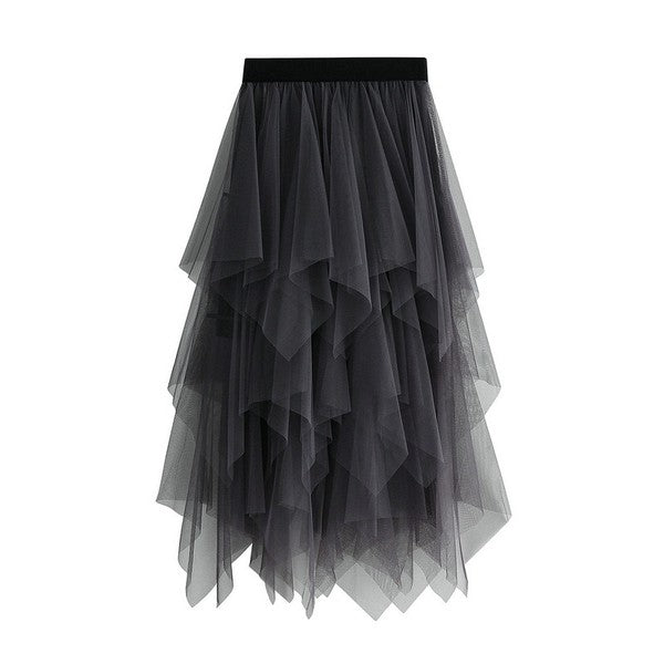 Miss Sparkling | Tiered Mesh Ruffle Midi Skirt