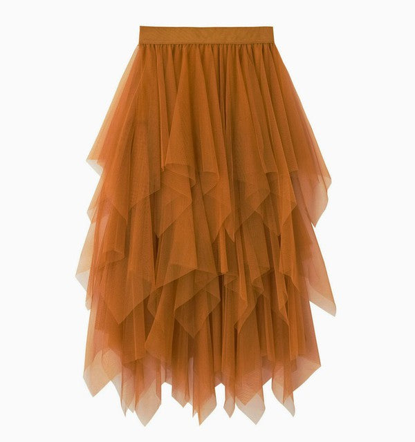Miss Sparkling | Tiered Mesh Ruffle Midi Skirt