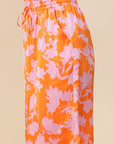 Lumiere Tropical Print Wide Pants With Self Tie Drawstring