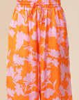 Lumiere Tropical Print Wide Pants With Self Tie Drawstring