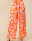 Lumiere Tropical Print Wide Pants With Self Tie Drawstring