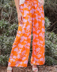 Lumiere Tropical Print Wide Pants With Self Tie Drawstring